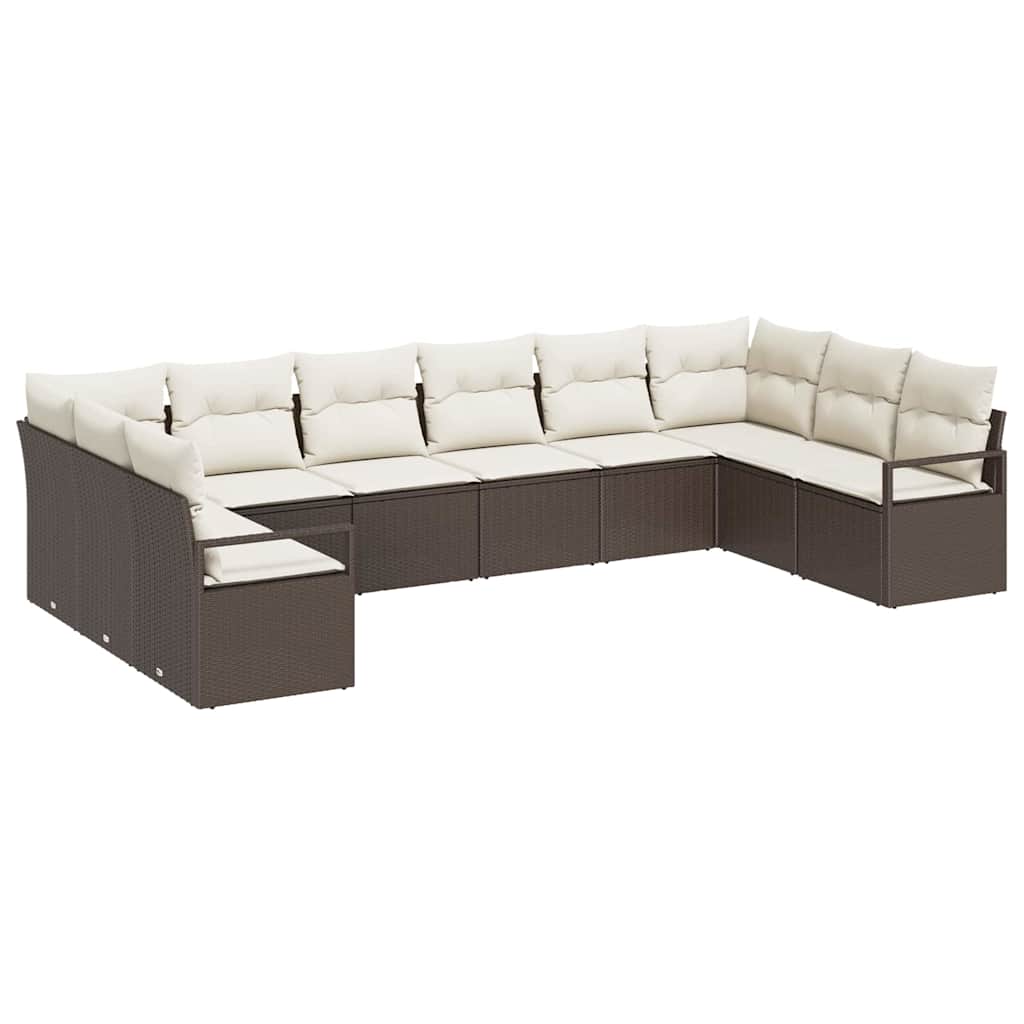Garten-Sofa-Set mit Kissen mit Speicher 10 pcs Braun und Creme